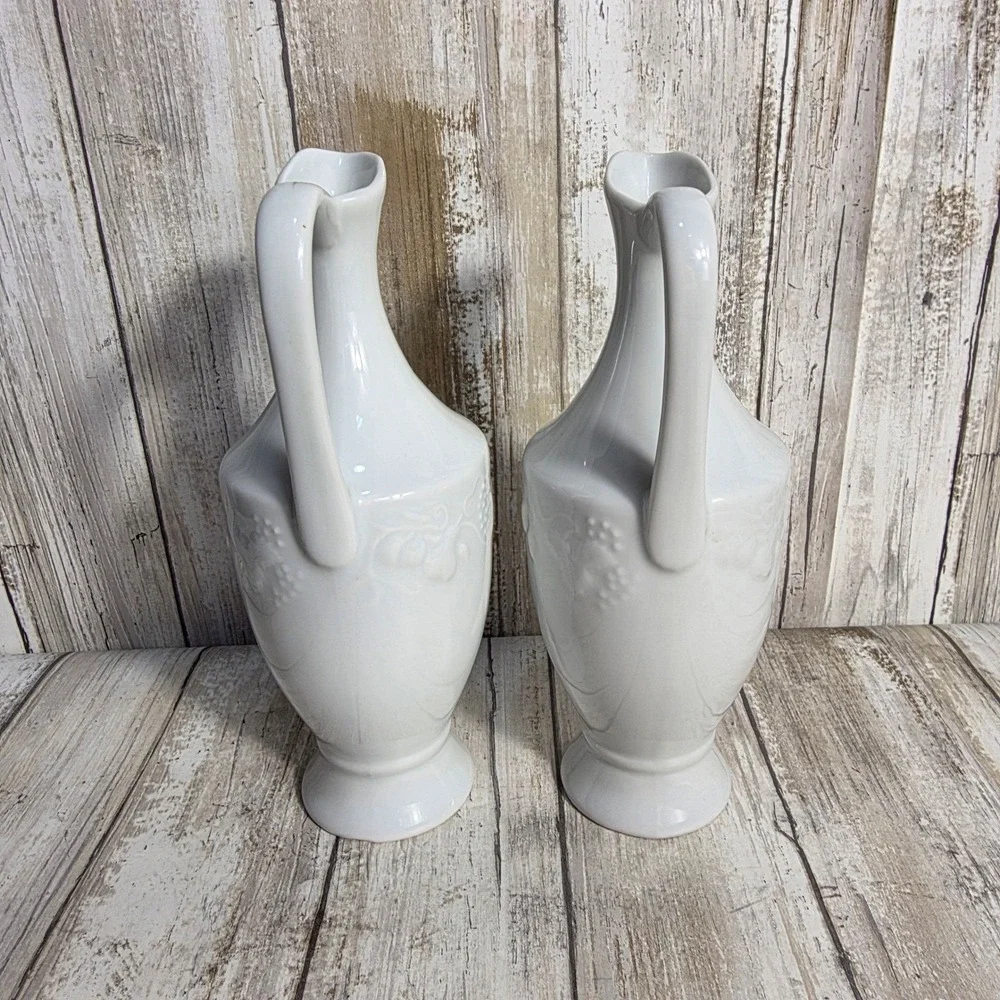Vintage Philippe Deshoulieres ‎ Lourioux France White Porcelain Vase Grape Cruet